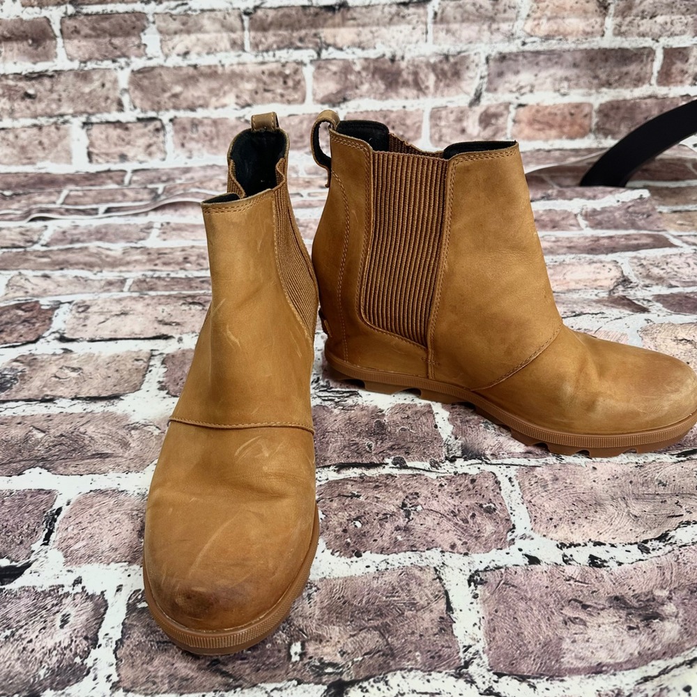 Sorel Women's Wedge Ankle Boots‎ Tan Leather Elastic Side Size 10.5 - Picture 10 of 16